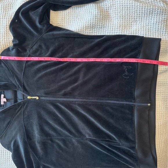 Juicy Couture Womens Velour Full Zip Hoodie Pitch Black size XL Pendent Zipper - Picture 6 of 12